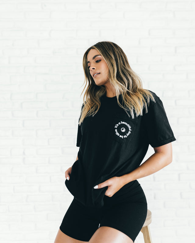 It's A Beautiful Day To Be Alive Black Pocket Tee